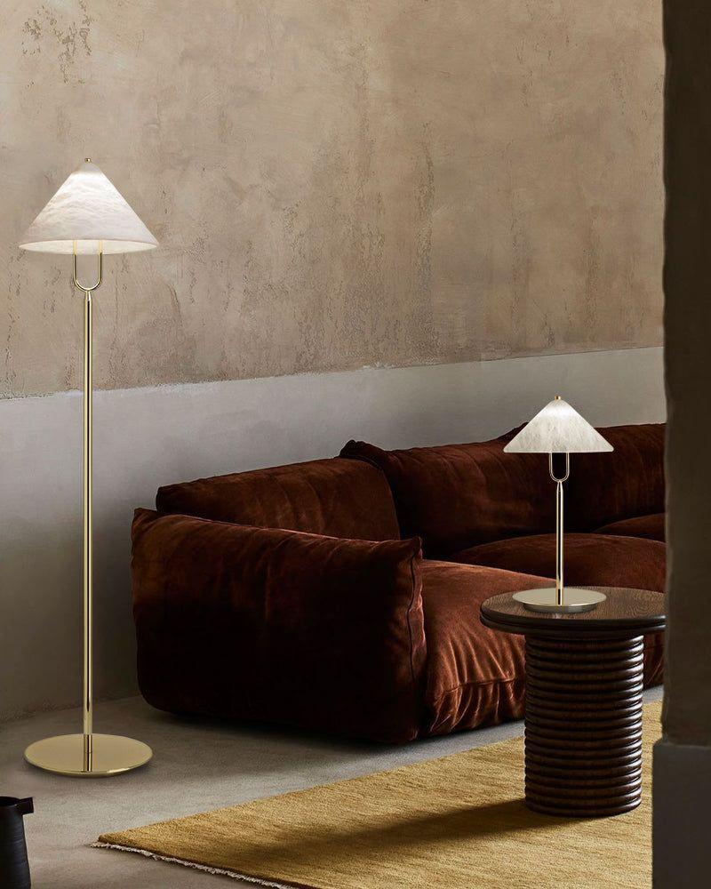 Fuji Aluminum Golden Rod LED Cone Alabaster High Floor Lamp H 55" Modern Designer Floor Lamp