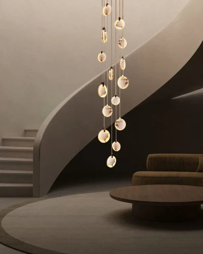 Cluster Spanish Marble Round Pendants Staircase Chandeliers Lighting Brass Finished Modern Pendant lamp