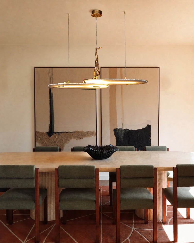 Alabaster Sculptural Natural Agate Slice Twisted Brass Vine Pendant Light - Natural Spanish Alabaster Slices, Lux Gold Trim - Kitchens, Dining & Living Rooms