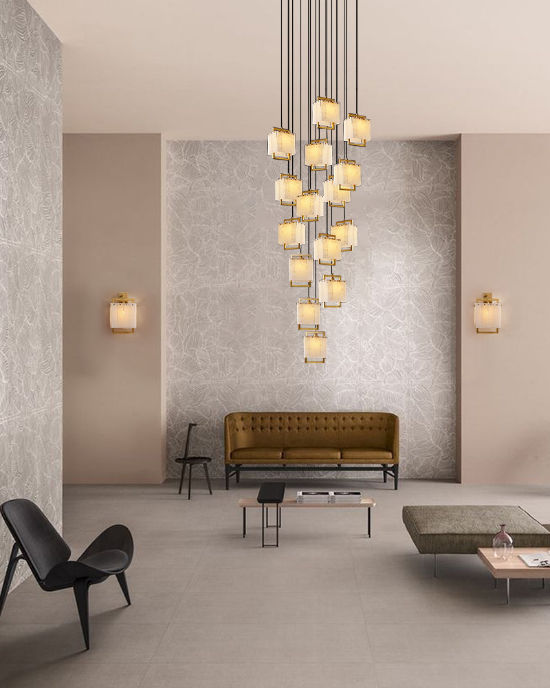 Elegant Cluster Alabaster Dome Suspension Light Lacquered Burnished Brass for hallway