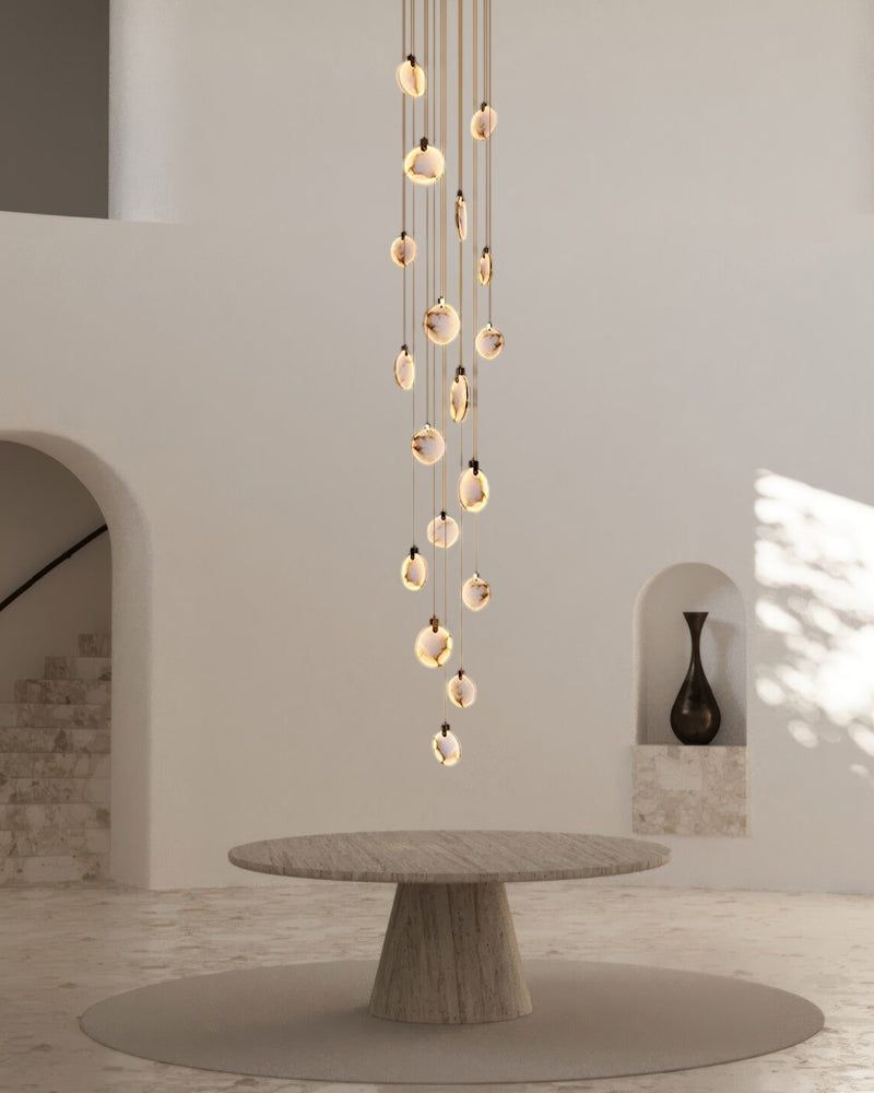 Cluster Spanish Marble Round Pendants Staircase Chandeliers Lighting Brass Finished