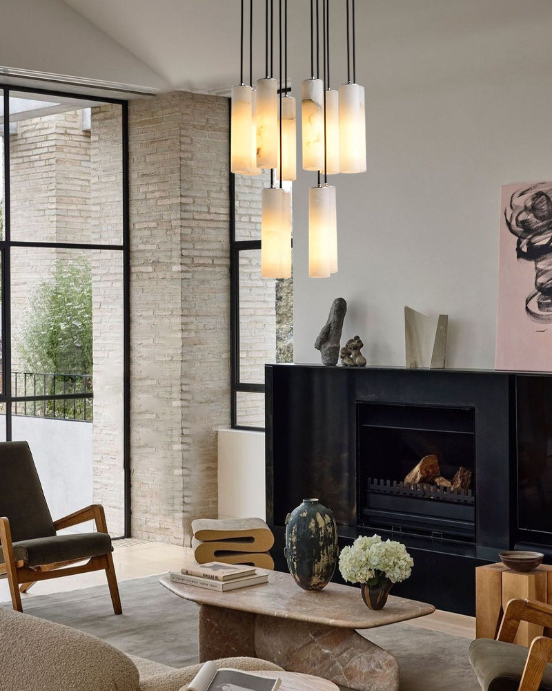 Elegant Lighting Linear Nature Stone 2" Wide Alabaster Chandelier Black Indoor Lighting