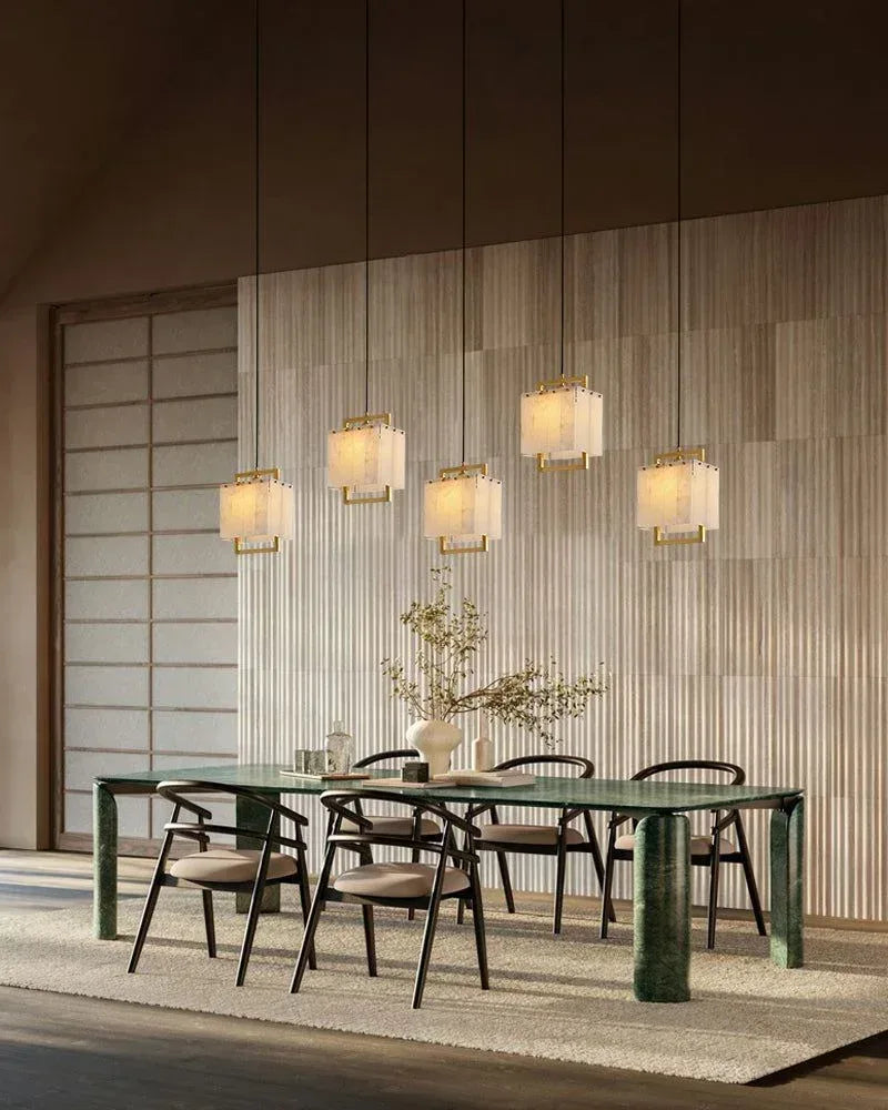 Elegant Cluster Alabaster Dome Suspension Light Lacquered Burnished Brass for hallway Modern Pendant lamp