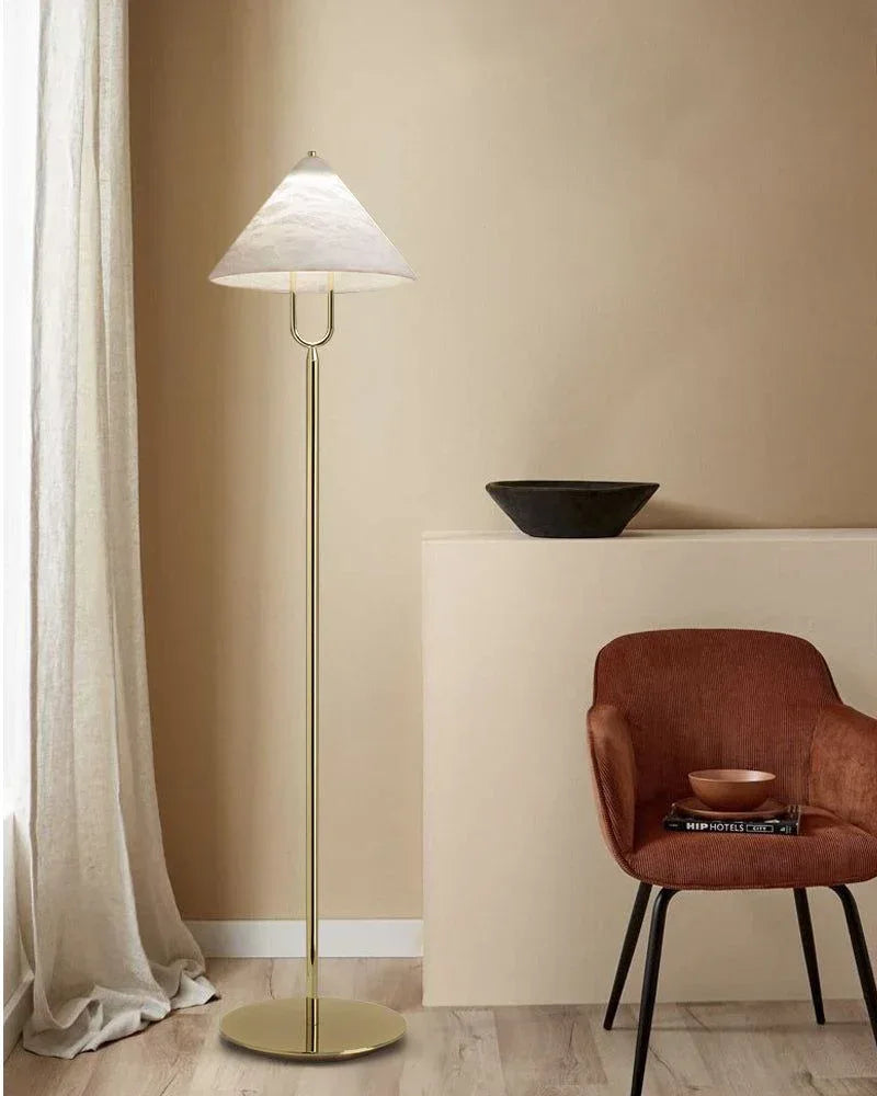 Fuji Aluminum Golden Rod LED Cone Alabaster High Floor Lamp H 55" Modern Designer Floor Lamp