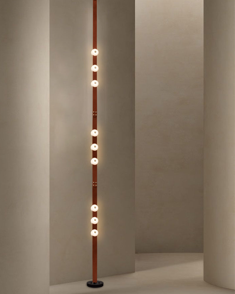 Hubbardton Forge Snaps Small LED Floor-to-Ceiling Light in Brown Leather Finished