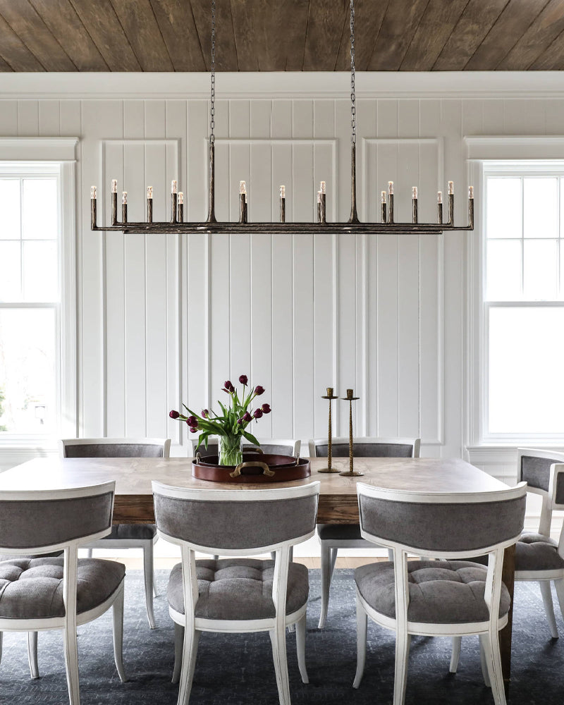 Thod Hand-Forged Brass & Bronze Iron Linear Chandeliers Wide 54" 72" 95" for Dining table