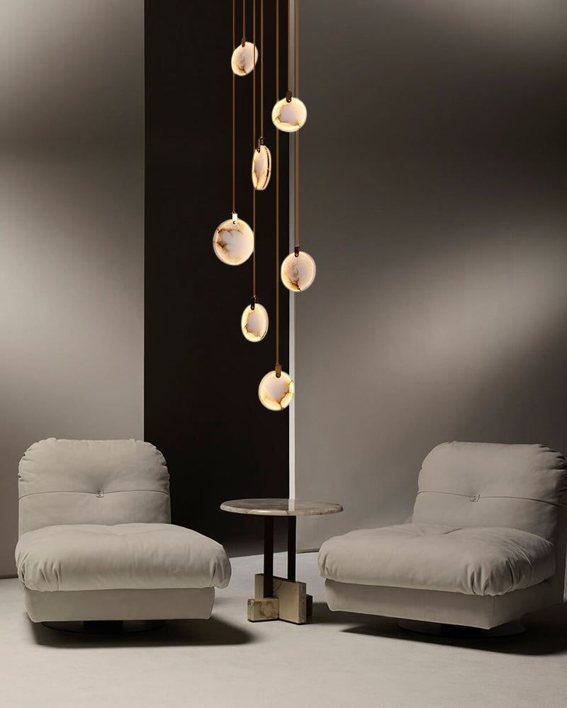 Cluster Spanish Marble Round Pendants Staircase Chandeliers Lighting Brass Finished