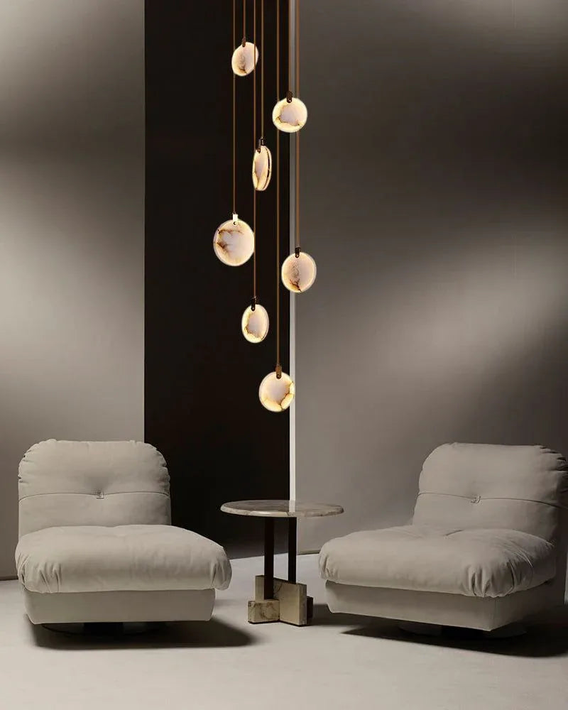 Cluster Spanish Marble Round Pendants Staircase Chandeliers Lighting Brass Finished Modern Pendant lamp