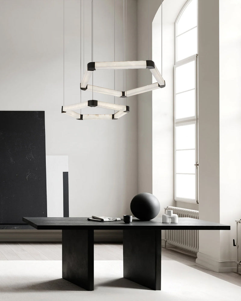 LightsStory Signature Square Chandelier - Alabaster & Matte Black - LightsStory Chandeliers & Crystal Lighting - USA