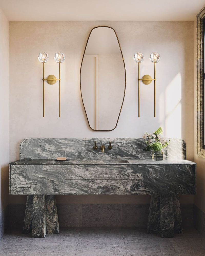 2-Light Modern Crystal Wall Lamp Black/Brass Height 2" For Bathroom Modern Pendant lamp