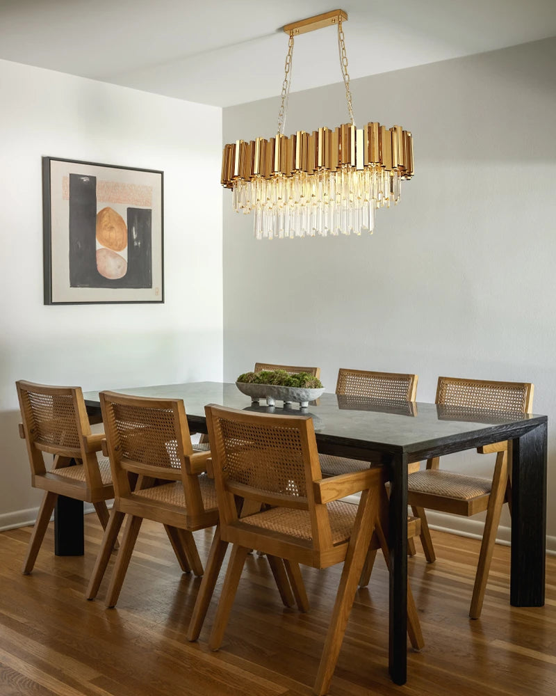 LightsStory Series Cascading Chandelier | Oval Silhouette Cascading K9 Crystals and Premium Stainless Steel, Premium Gold Stainless Steel finish for Dining Rooms and Grand Foyers Luxury Oval Chandelier