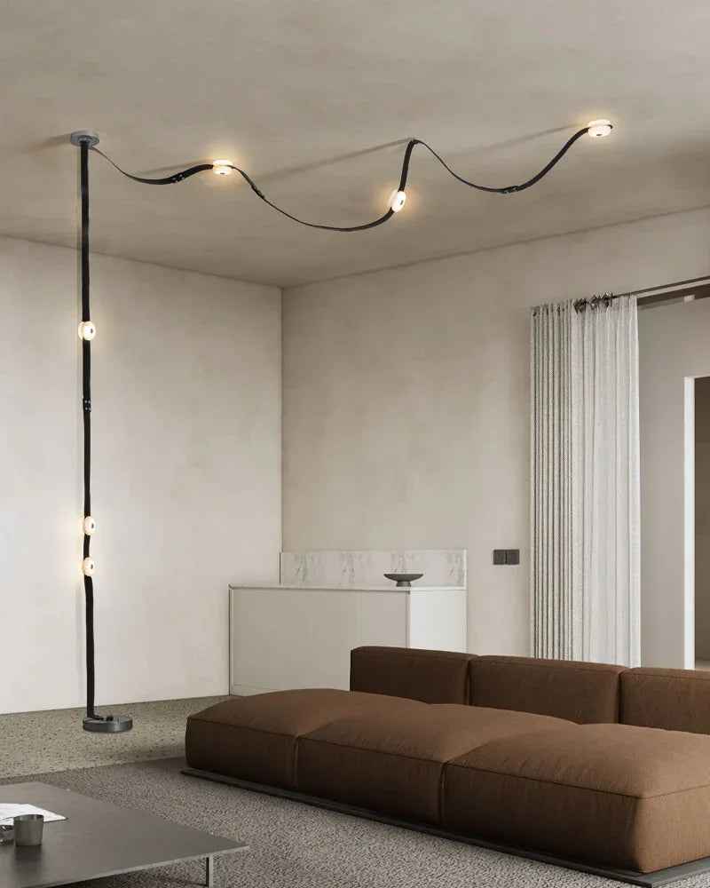 LightsStory Series Geometric Floor-to-Ceiling Lighting | Modular Alabaster Handcrafted white alabaster with fine leather straps, Black Leather Textured for Modern City Apartments and Urban Lofts American standing floor lamp