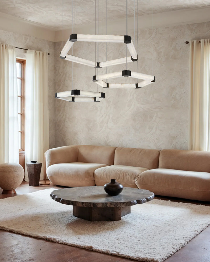 LightsStory Signature Square Chandelier - Alabaster & Matte Black - LightsStory Chandeliers & Crystal Lighting - USA