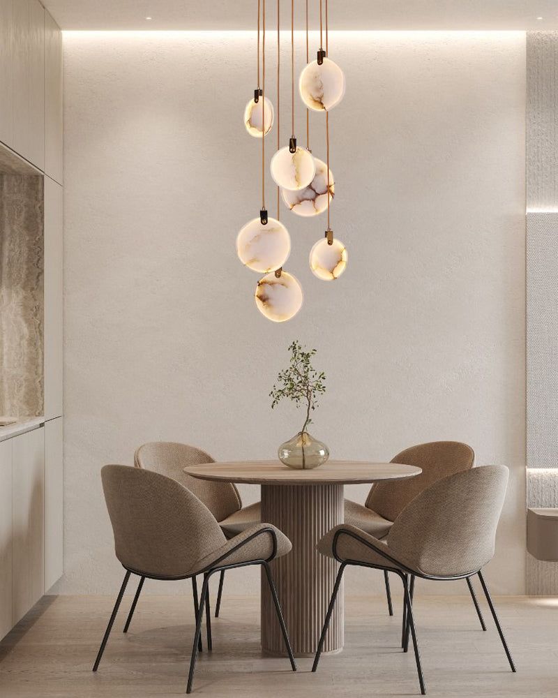 Cluster Spanish Marble Round Pendants Staircase Chandeliers Lighting Brass Finished