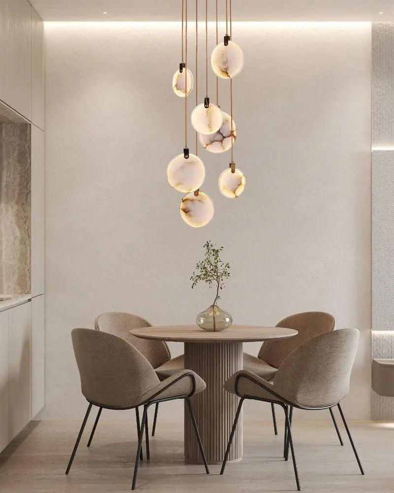 Cluster Spanish Marble Round Pendants Staircase Chandeliers Lighting Brass Finished Modern Pendant lamp