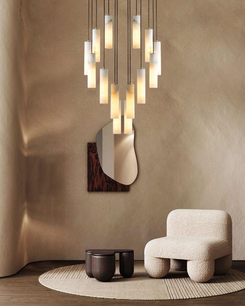 12 lights Tubular White Alabaster Slope Ceiling Pendant Cluster Lighting Brushed Brass Modern Pendant lamp