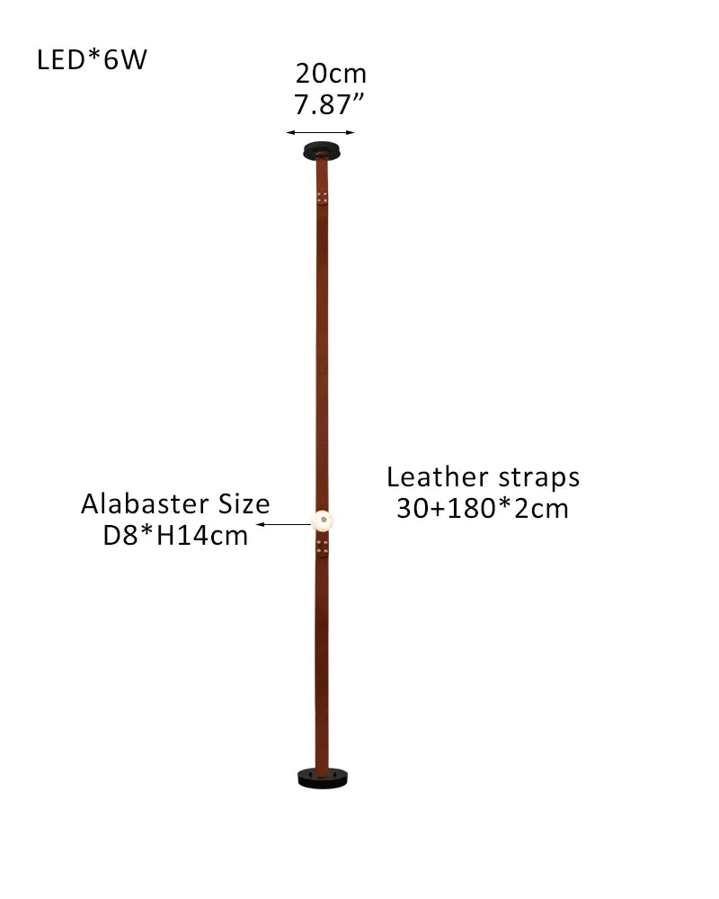 Hubbardton Forge Snaps Small LED Floor-to-Ceiling Light in Brown Leather Finished 1-light-30+60+180cm Belt White Alabaster + Brown Leather American standing floor lamp