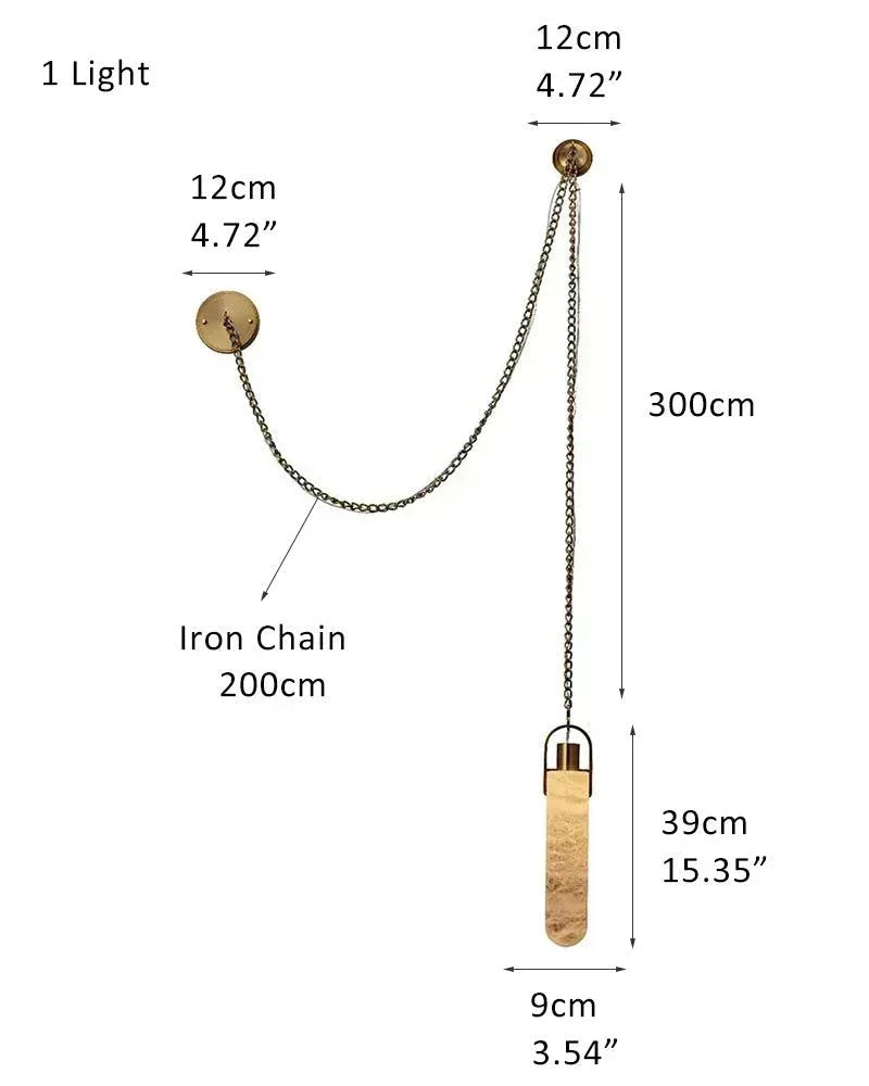 Unique & Modern Multi-Drop Alabaster Pendant Light in aged brass chain 150cm 1 light-D9*H39CM D3.54*H15.36" White + Brass Vintage Simple Pendant Lamp