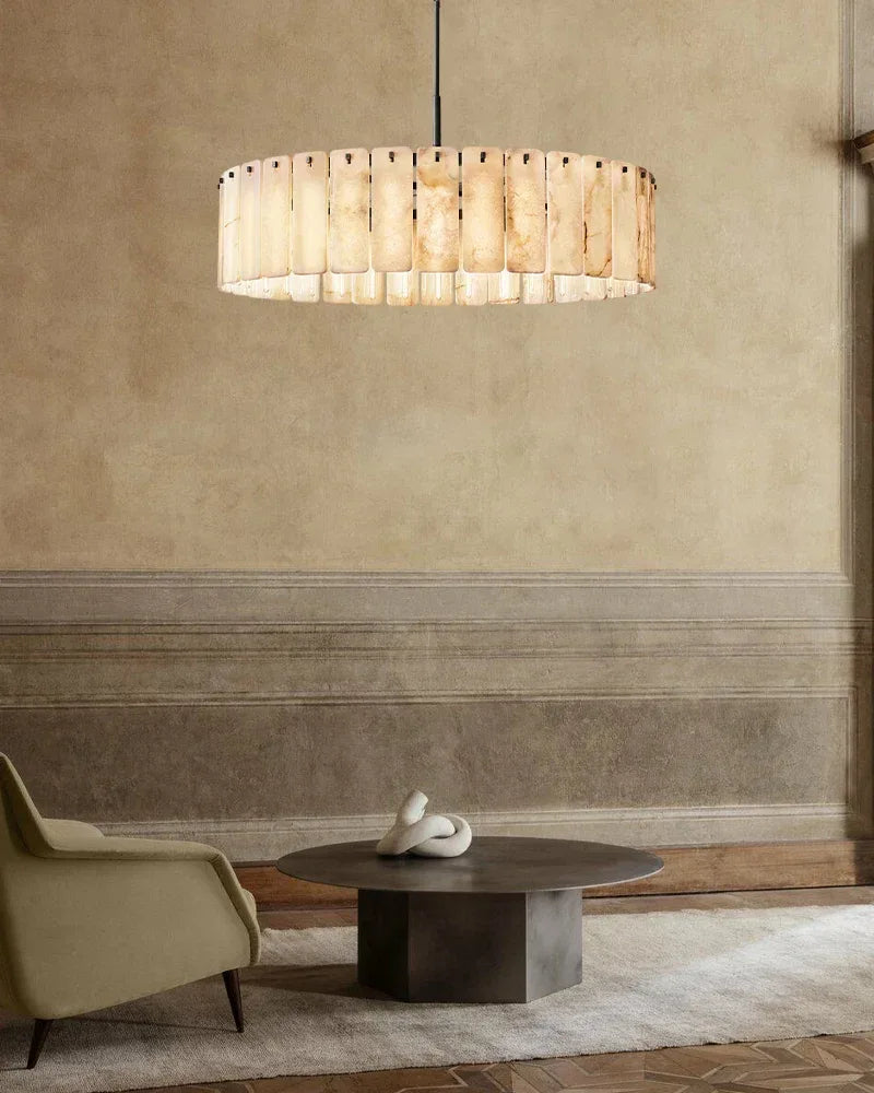 Lacquered Burnished Brass/Black Rectangular Calamette Alabaster Lighting Collection 59" 71" American chandelier