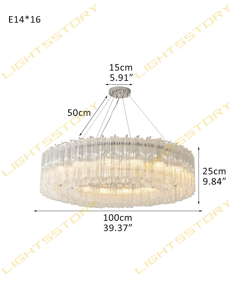 Murano Glass Round Mutil-layers Chandelier - Clear Star Shape Glass - Luxury Living Room