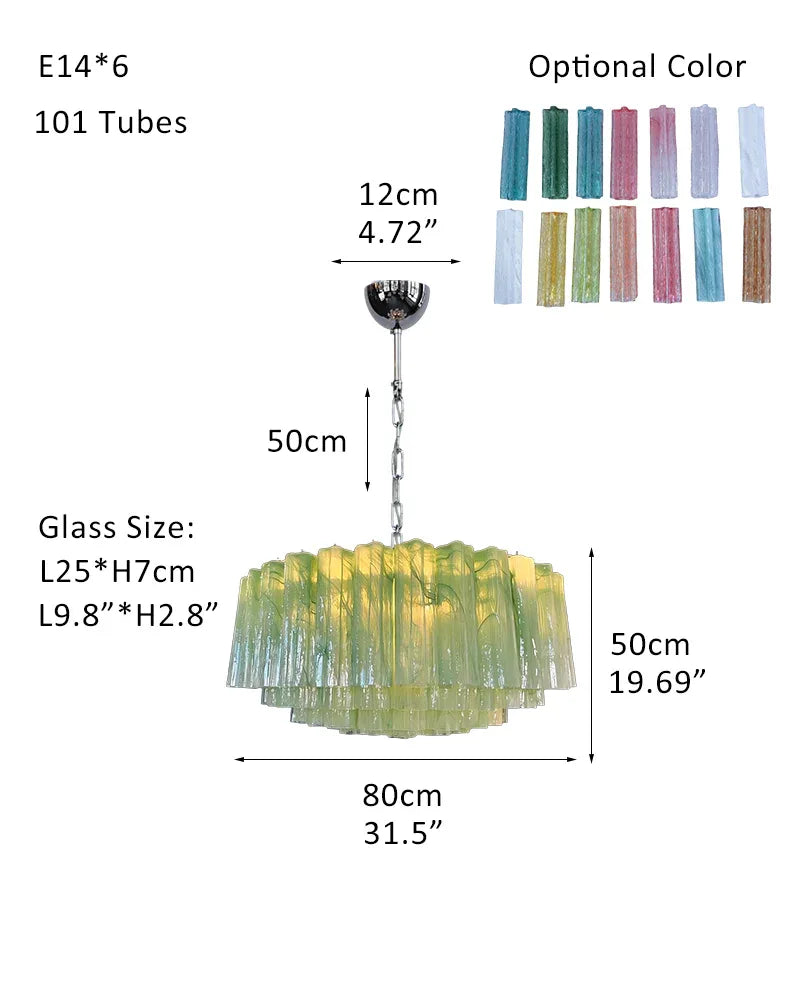 Large Vintage Green Murano Glass Tiered Chandelier in Silver & Gold Frame P-D80*H50CM D31.5"*H20"(101 tubes)-A Green Glass + Silver Frame American chandelier