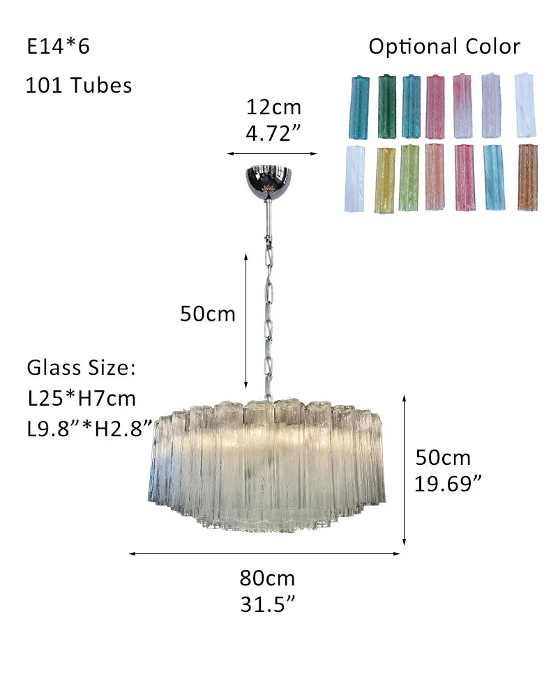 Classic Murano Transparent Glass Tube Chandelier Brushed Gold & Chrome Frame P-D80*H50CM D31.5"*H20"(101 tubes) Transparent Glass + Silver Frame American chandelier