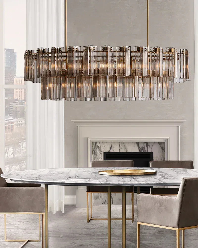 Rectangular Smoke/Clear Glass Delsie Tier Chandelier Wide 40" for over dining table American chandelier