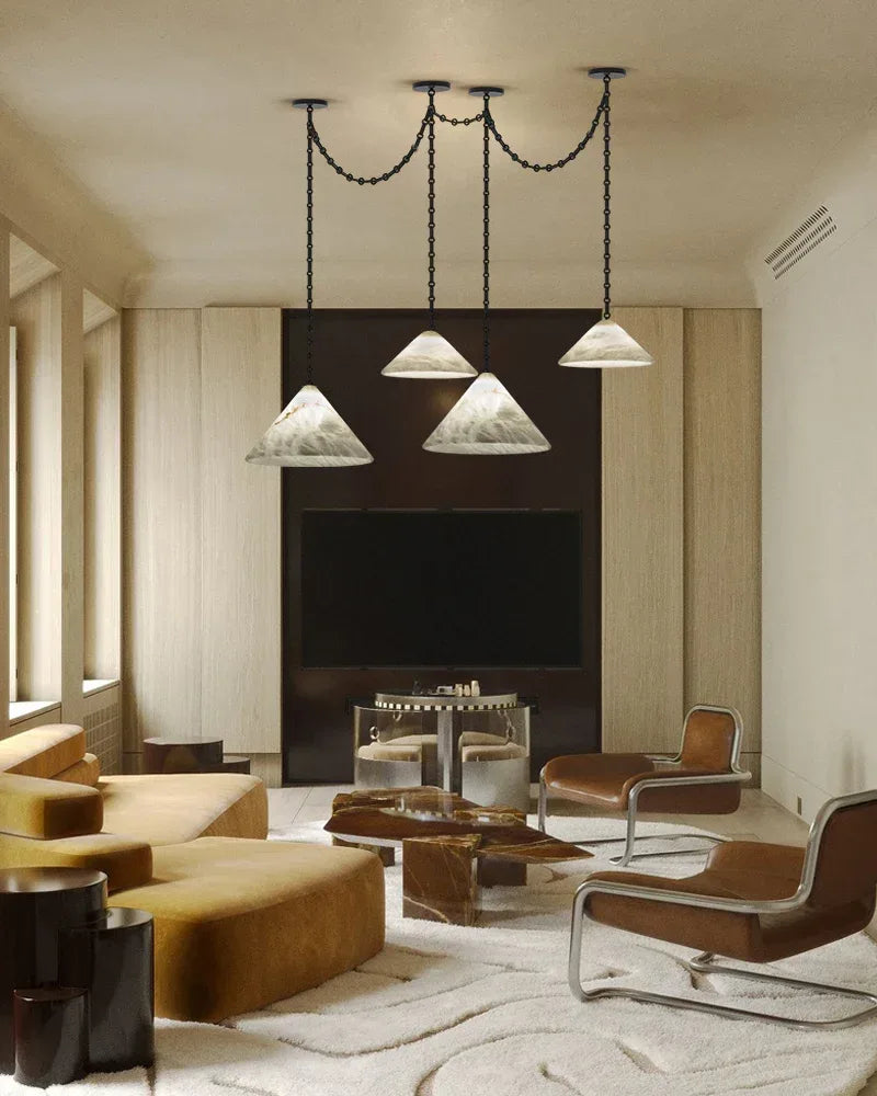Medium 12" Conical Pendant White Alabaster Shade with Adjustable Chain for living room Modern Pendant lamp