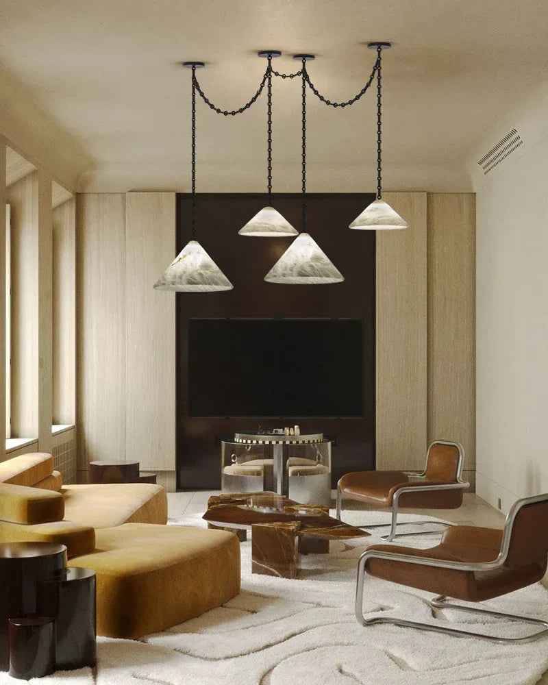 LightsStory Series Geometric Pendant Light | Conical Natural Alabaster Stone, Natural Alabaster finish for Living Rooms and Kitchen Islands Modern Pendant lamp