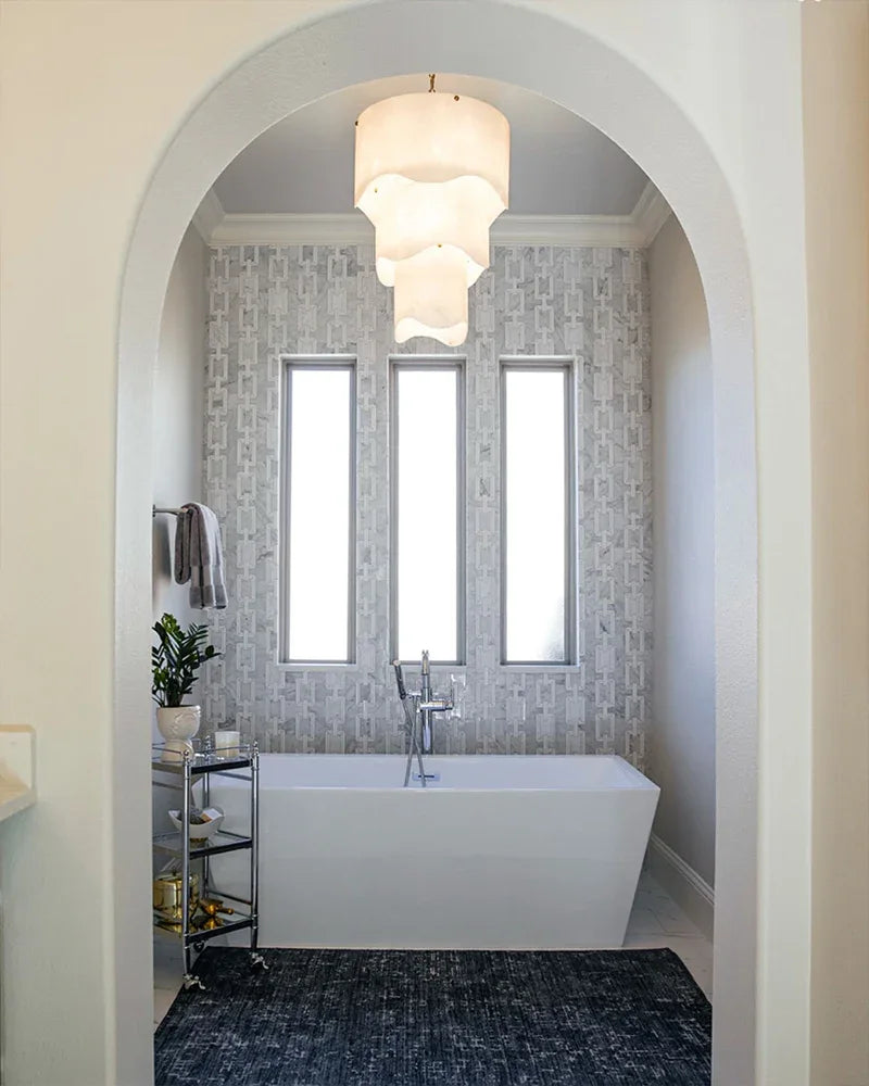 White Alabaster and Antique Brass Finish Layered Pendant Light Wide 18" Modern Pendant lamp