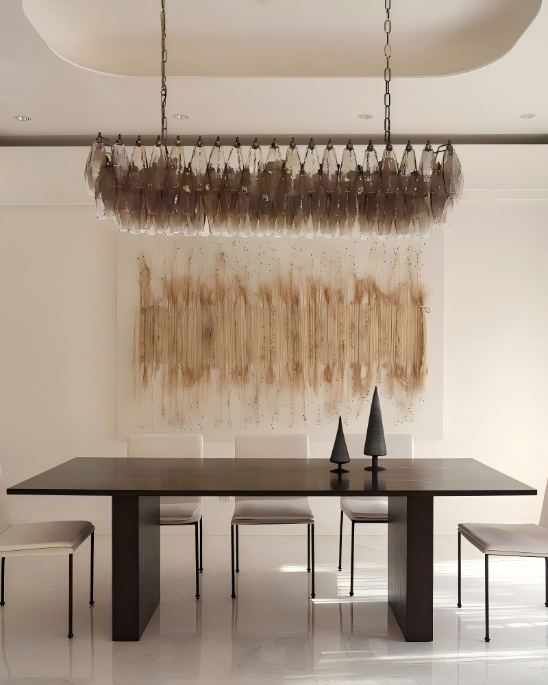 Unique Murano Poliedri Pink Glass Chandelier in Aged Brass Aluminum Chain