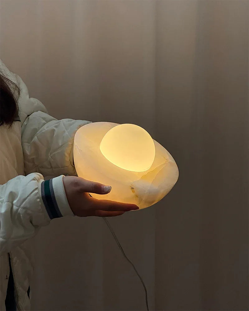 Slinkly Modern Nature Alabaster Dimming Round Bowl Table Lamp for bedroom Modern Table lamp