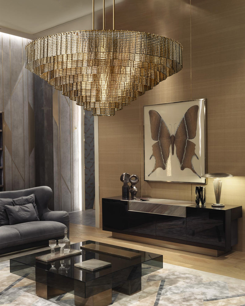 Glass Tier chandelier with extension rod