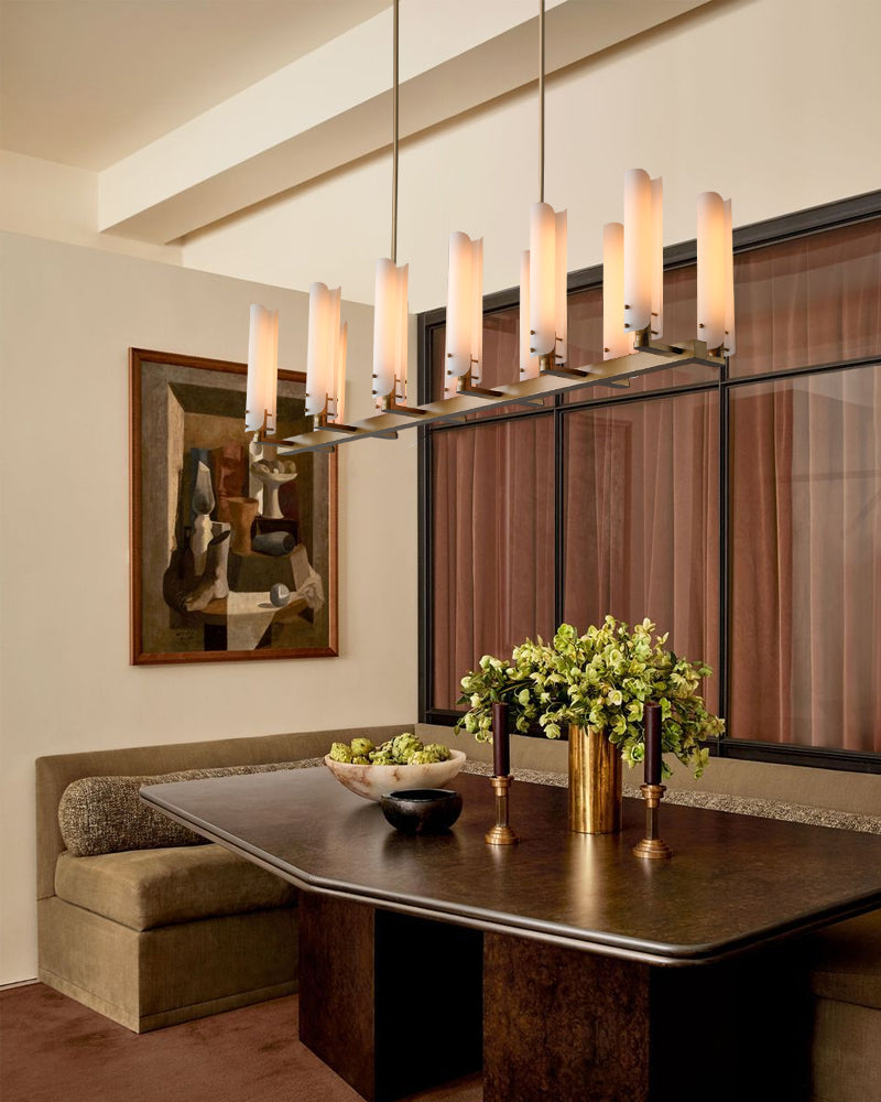 High Line Dark Brass/Black Platiere Circular Chandelier with Opal White Glass