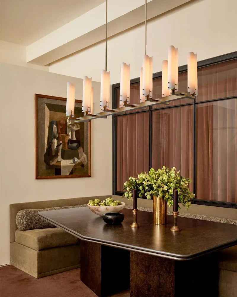 Knightsbridge Series Geometric Chandelier | Circular Solid Brass and Handmade Frosted Soda-Lime Glass, Artisan Patina Finish for Dining Rooms and Entryways American chandelier