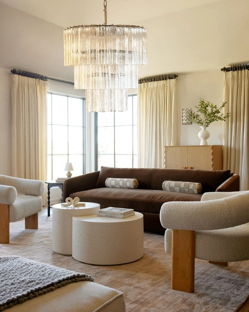 Classic Murano Transparent Glass Tube Chandelier Brushed Gold & Chrome Frame