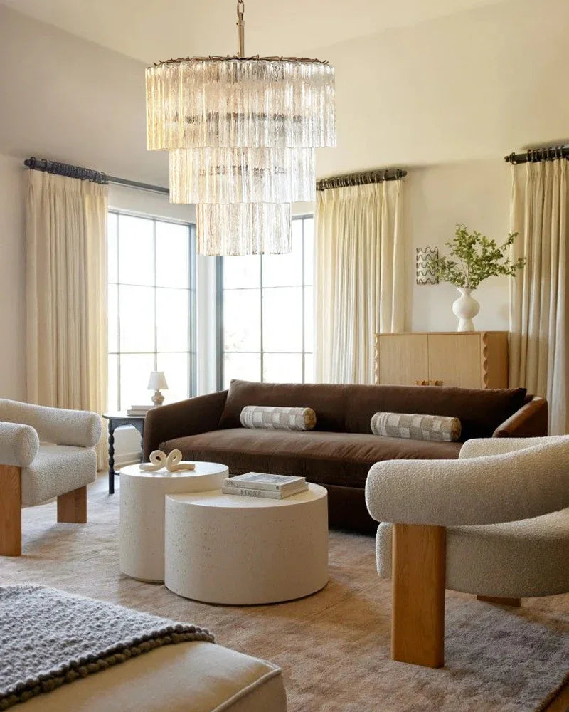 Classic Murano Transparent Glass Tube Chandelier Brushed Gold & Chrome Frame American chandelier