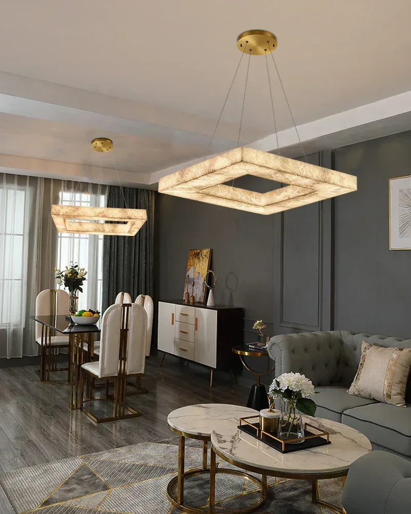 Medium Large LED Dimmable Square Alabaster Ceiling Pendant Lighting for American Loft American Vintage chandelier lamp