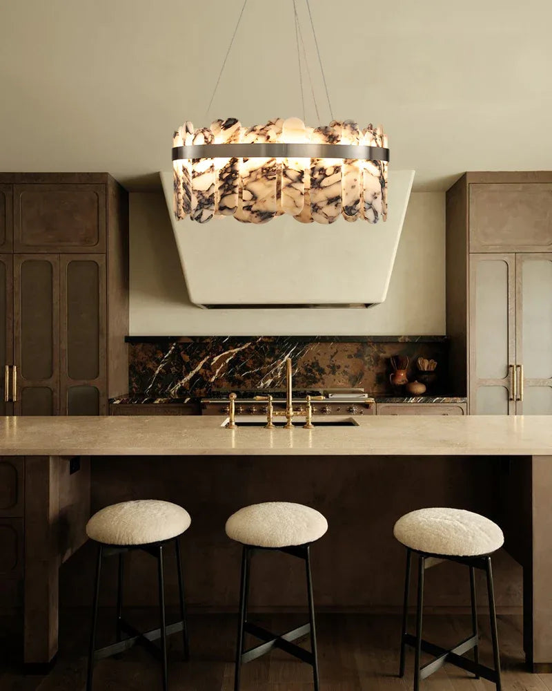 Modern LED Marble Round Chandelier 24" 32" Brushed Gold/Silver/Black Circle Frame Luxury Modern Chandelier