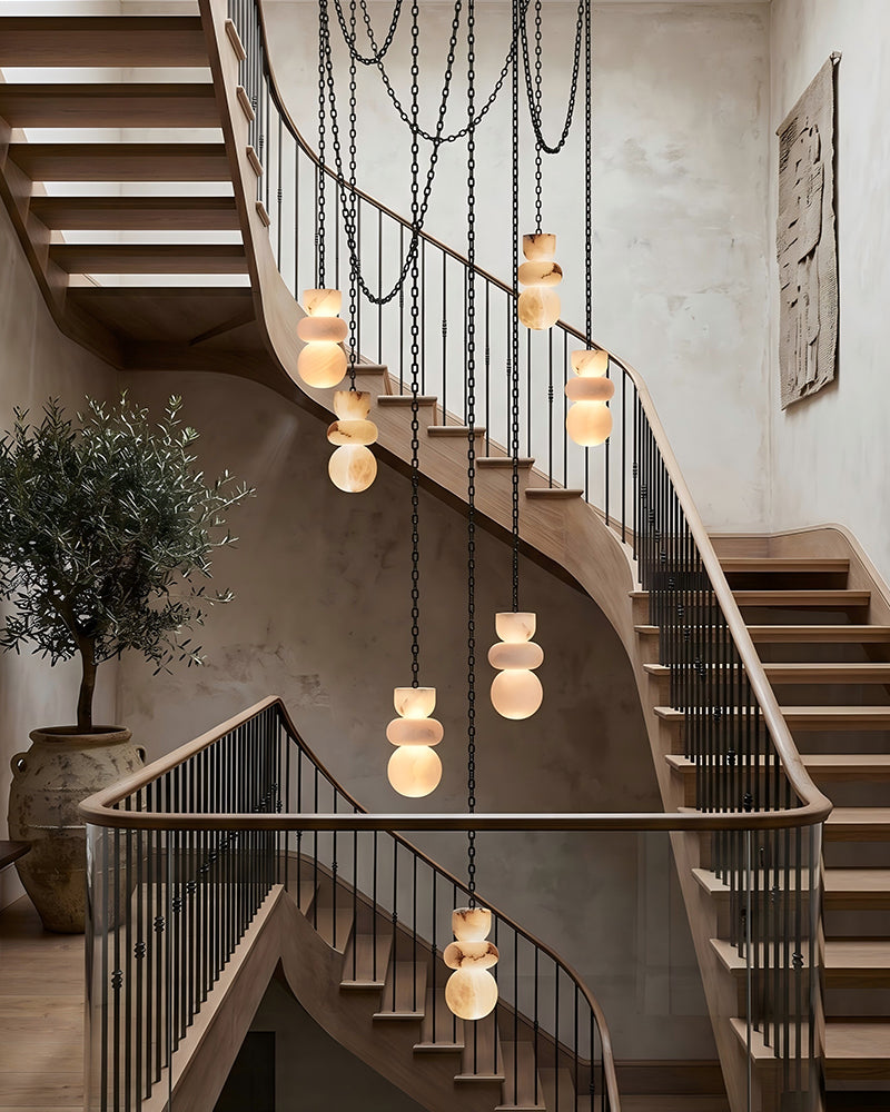Globe Alabaster Cluster Pendant Light - Natural Spanish Alabaster, Custom, Serene Matte Finishes - Artistic Statement Lighting