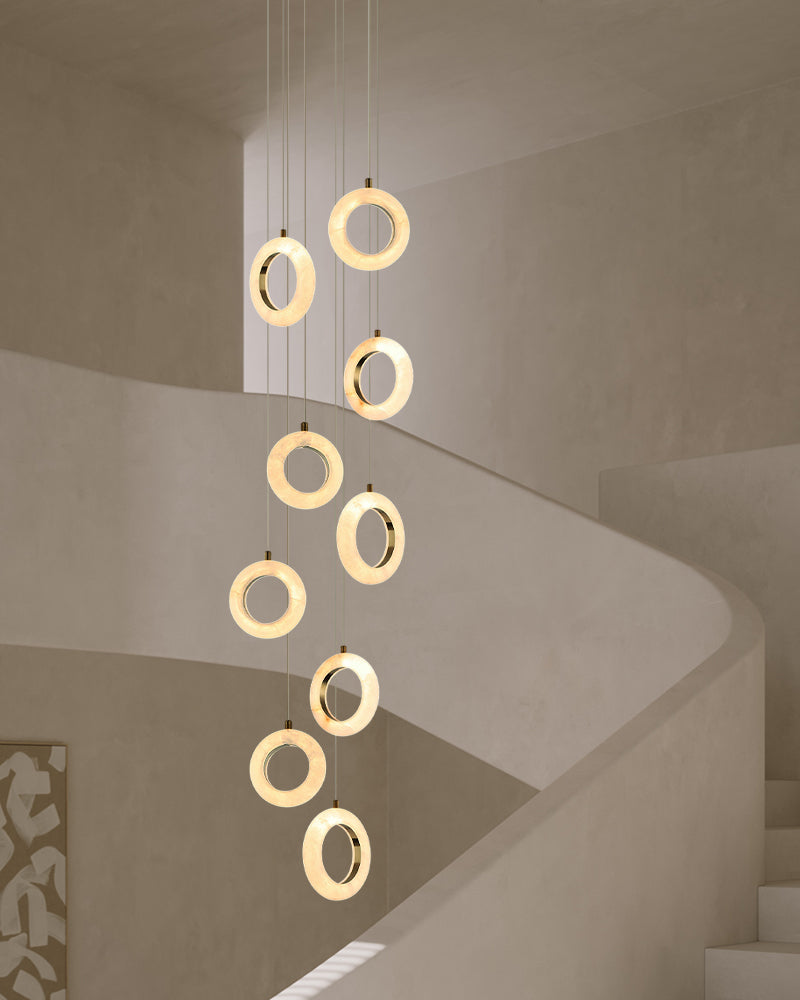 Elegant Stairwell Cluster Lighting LED Alabaste Circular Adjustable Pendant Light Fixtures