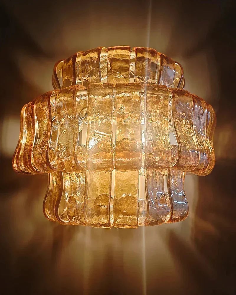 Giverny Series Ethereal Wall Sconce | Curved Textured Glass Curved Textured Glass and Plated Aluminum, Plated Brass or Black finish for Bedrooms, Hallways, and Living Spaces Flush Mounted Wall Sconce Lamp