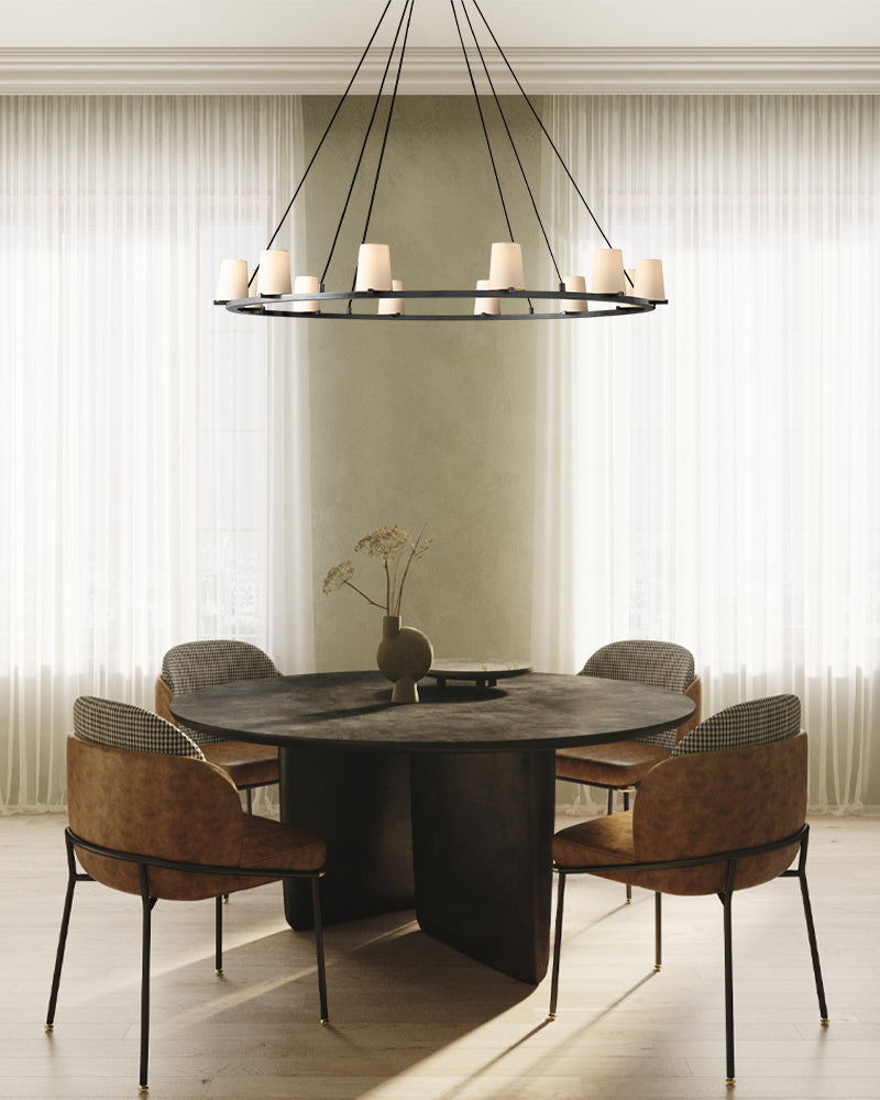 Pauillac Frabic Shade Round Chandelier 36" 48" 60" Lacquered Burnished Brass/Black American chandelier