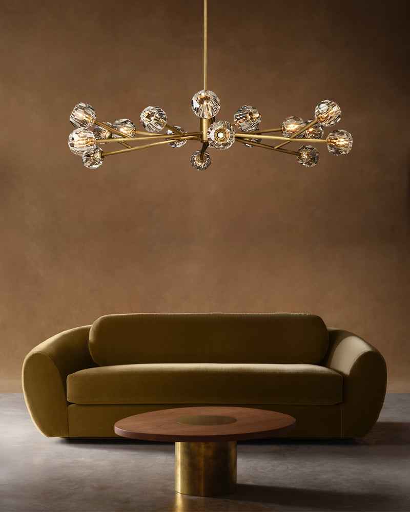 LightsStory Series Refractive Pendant Light | Cluster Round Hand-ground faceted crystal orbs, Black and Brass finish for Living rooms and dining areas American chandelier