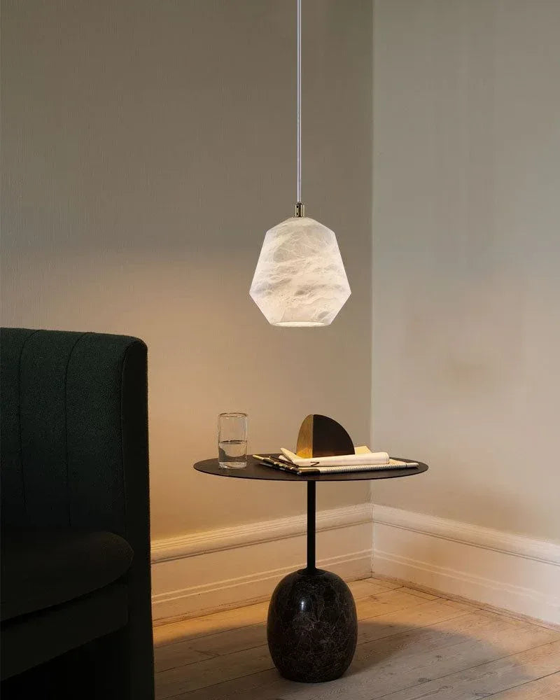 Small Bedside Lamps LED Hand-caved Alabaster Pendant Lamp Black Vintage Simple Hanging Lamp