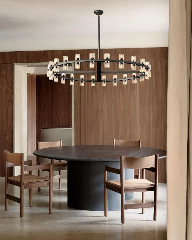 Lacquered Brass/Black Wagon Wheel Arcachon Crystal Rectangular Chandelier 48" 60" 72" American chandelier