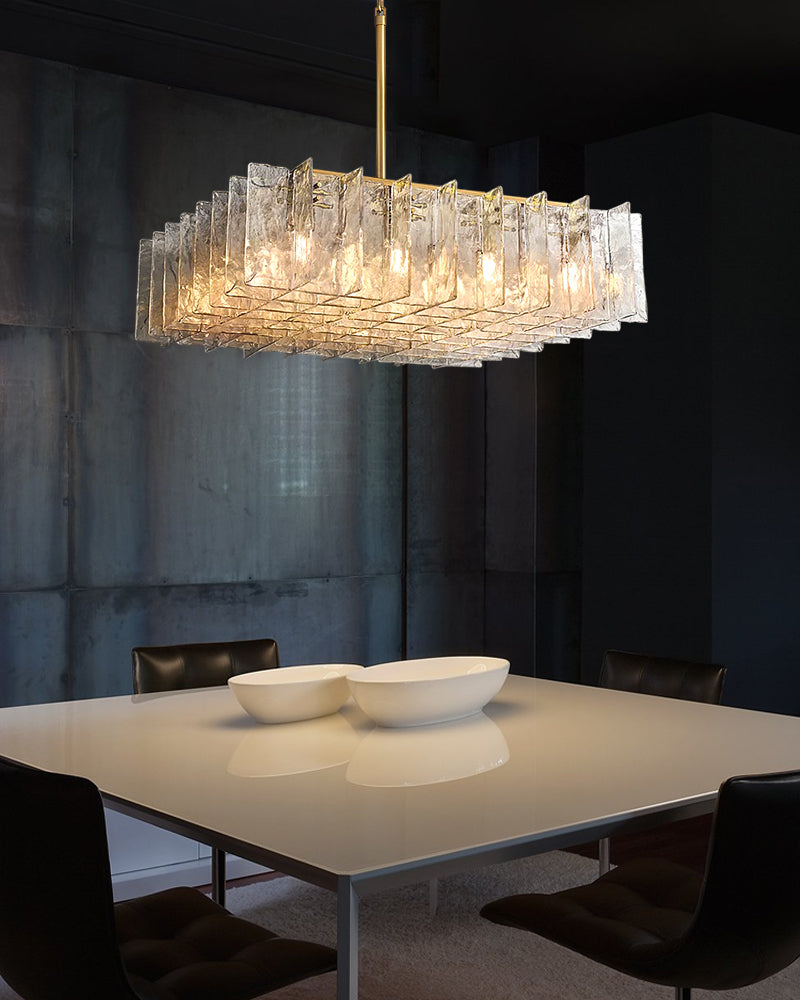 E14 Large Crystal Matrix Chandelier brushed copper with transparent/smoke grey glass