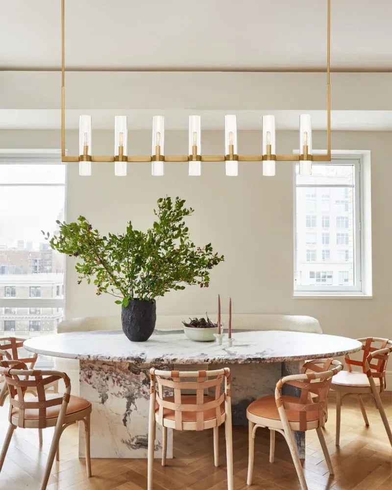 Portofino Series Geometric Chandelier | Round Wheel Premium hand-blown clear glass and solid brass, Vintage Brass finish for Grand Foyers and Dining Rooms American chandelier