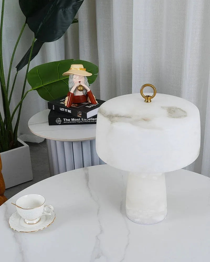 Small White Natural Stone Alabaster Shade Round Table Lamp Bedside Lamps Wide 30cm Table lamp