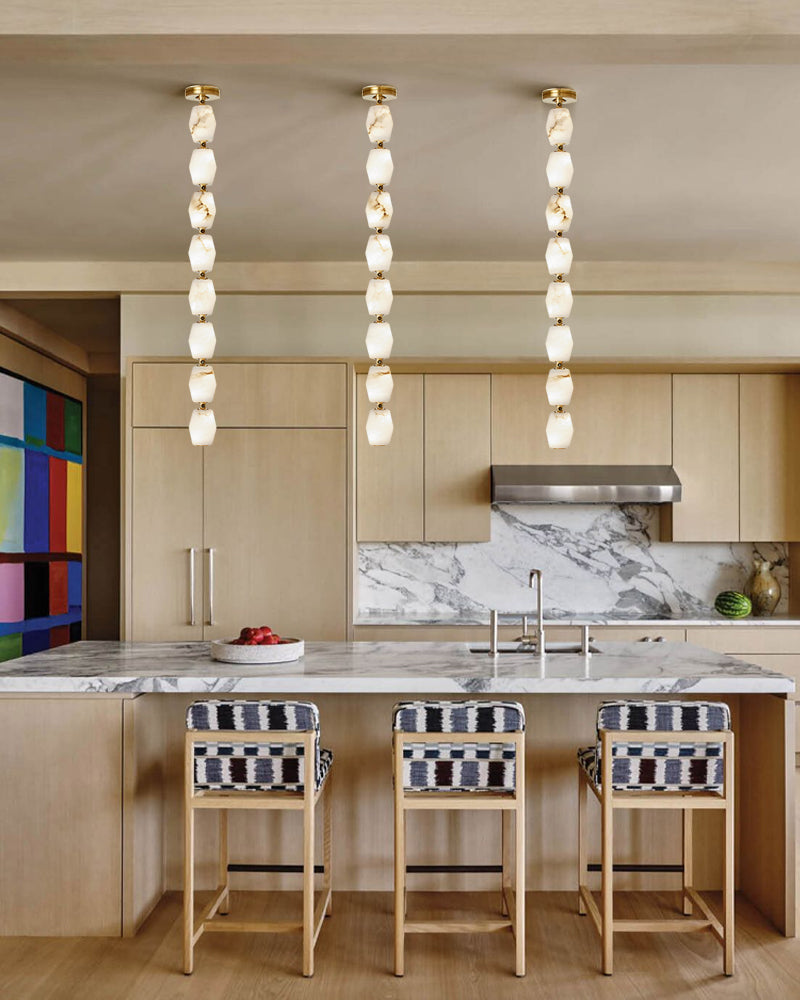 Clairval Series Geometric Chandelier | Linear LED Solid Brass Connectors and Integrated LED Modules, Natural Brass finish for Kitchen Islands and Dining Rooms American chandelier